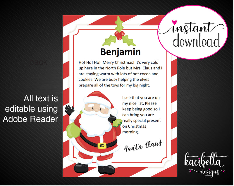 Printable Santa Claus Personalized Letters - Kaci Bella Designs