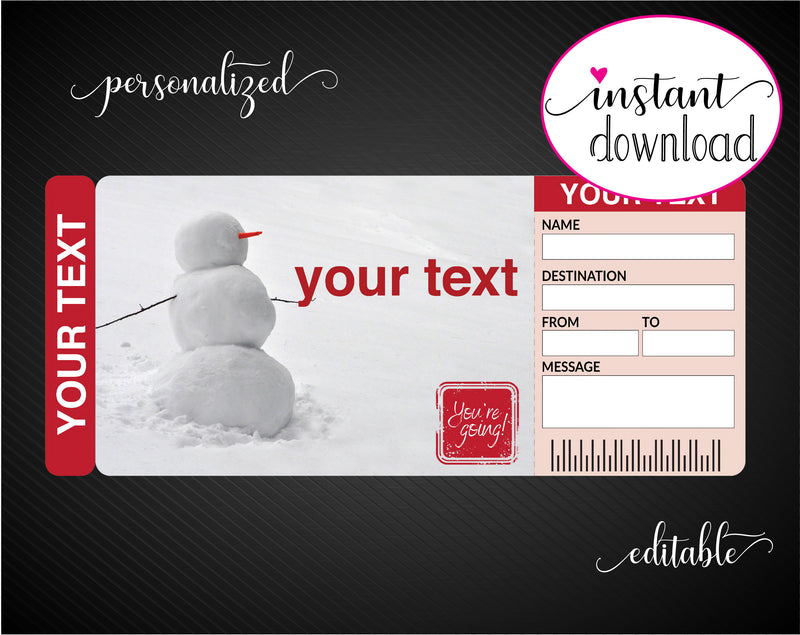Printable Snow Trip Surprise Gift Reveal Ticket - Kaci Bella Designs