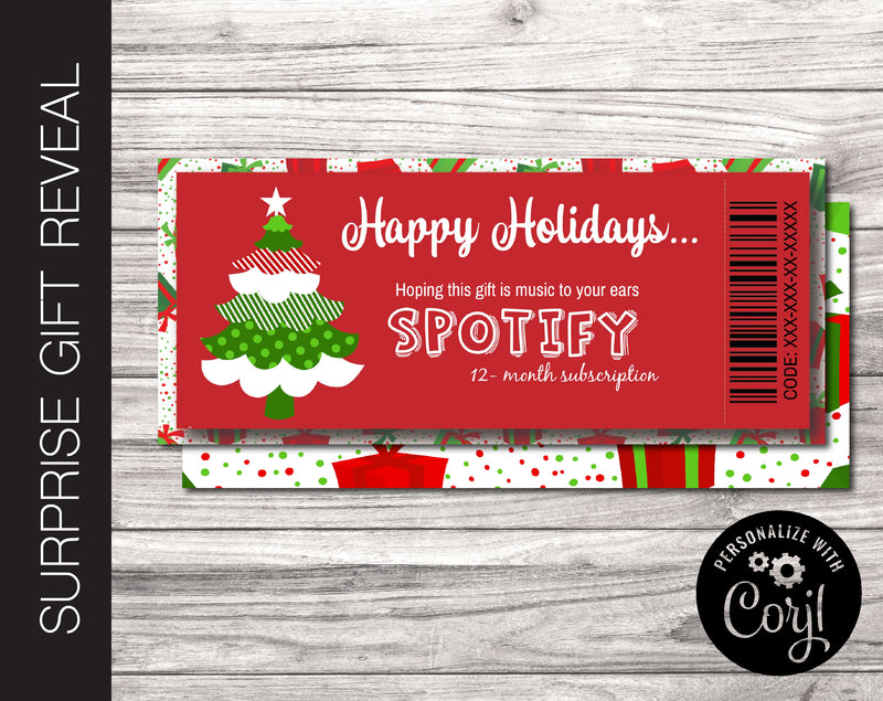 Editable MUSIC SUBSCRIPTION Surprise Gift Reveal Coupon - Kaci Bella Designs