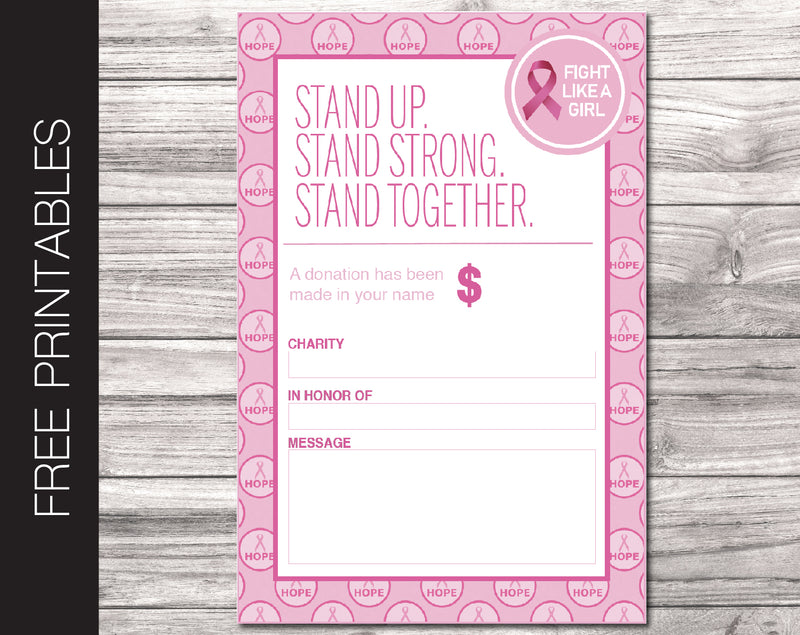 Free Printable Breast Cancer Charity Donation Gift Card - Kaci Bella Designs