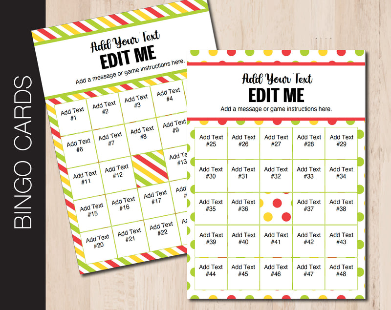 Circles and Stripes Themed Bingo Cards with All Editable Text