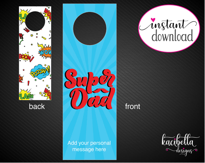 Printable Super Dad Personalized Double-Sided Wine Bottle Gift Tags - Kaci Bella Designs