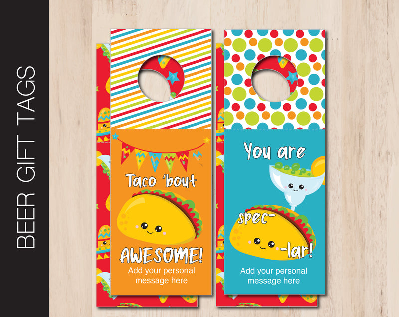 Printable Taco Themed Beer Bottle Personalized Gift Tags - Kaci Bella Designs