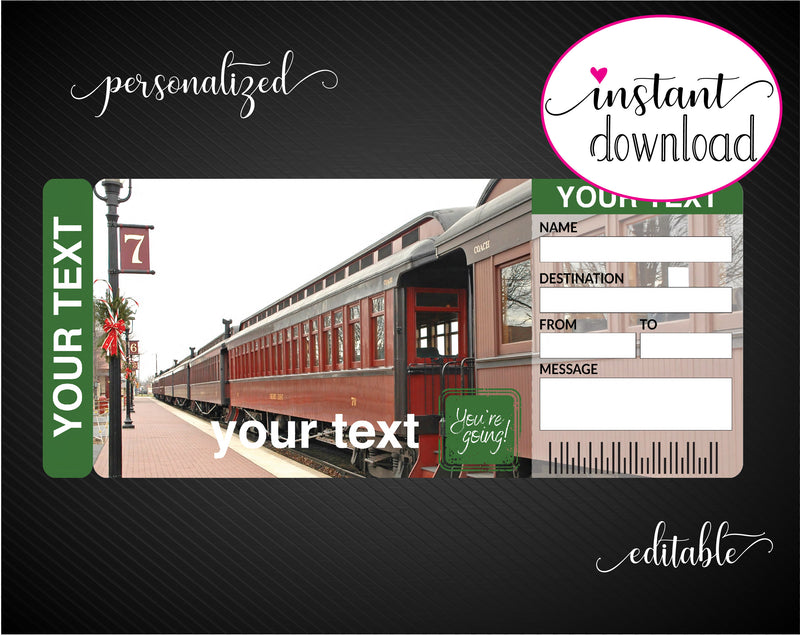 Printable Train Ride Surprise Gift Reveal Ticket - Kaci Bella Designs