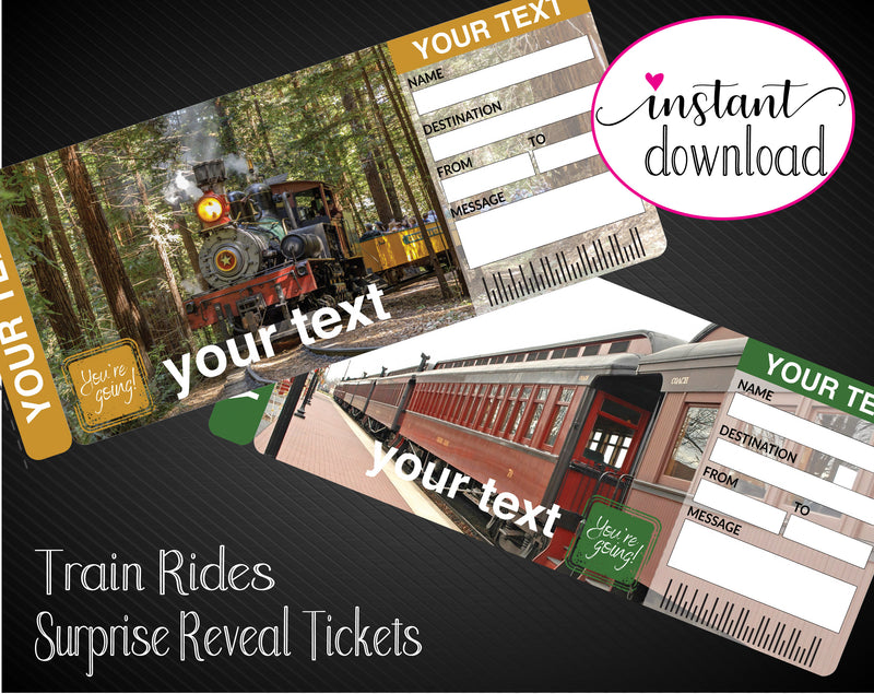 Printable Train Ride Surprise Gift Reveal Ticket - Kaci Bella Designs