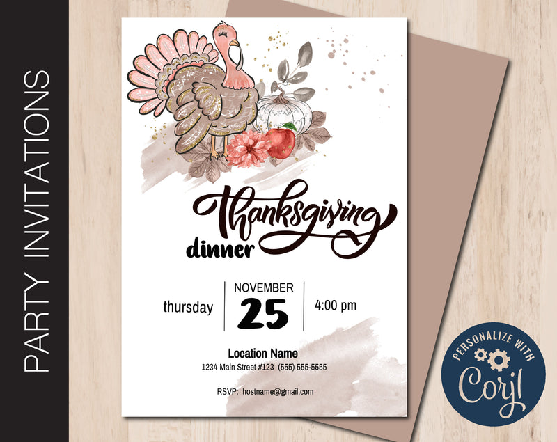 Printable Thanksgiving Dinner Invitation - Kaci Bella Designs