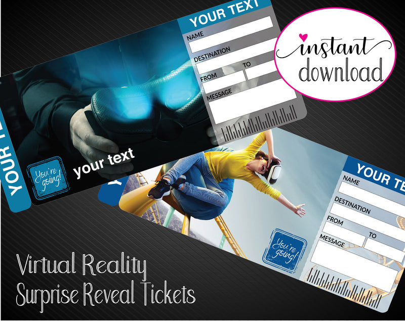 Printable Virtual Reality Surprise Gift Reveal Ticket - Kaci Bella Designs