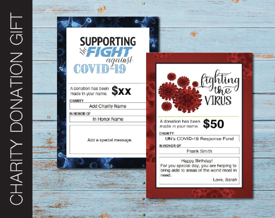 Printable Virus Charity Donation Gift Card - Kaci Bella Designs