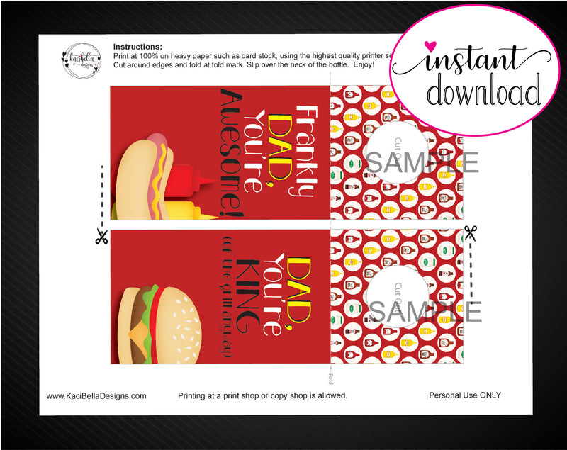 Printable Grill Themed Beer Bottle Personalized Gift Tags - Kaci Bella Designs