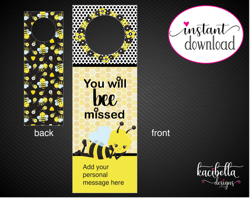 Printable Farewell, You'll BEE missed,  Personalized Wine Gift Tags - Kaci Bella Designs