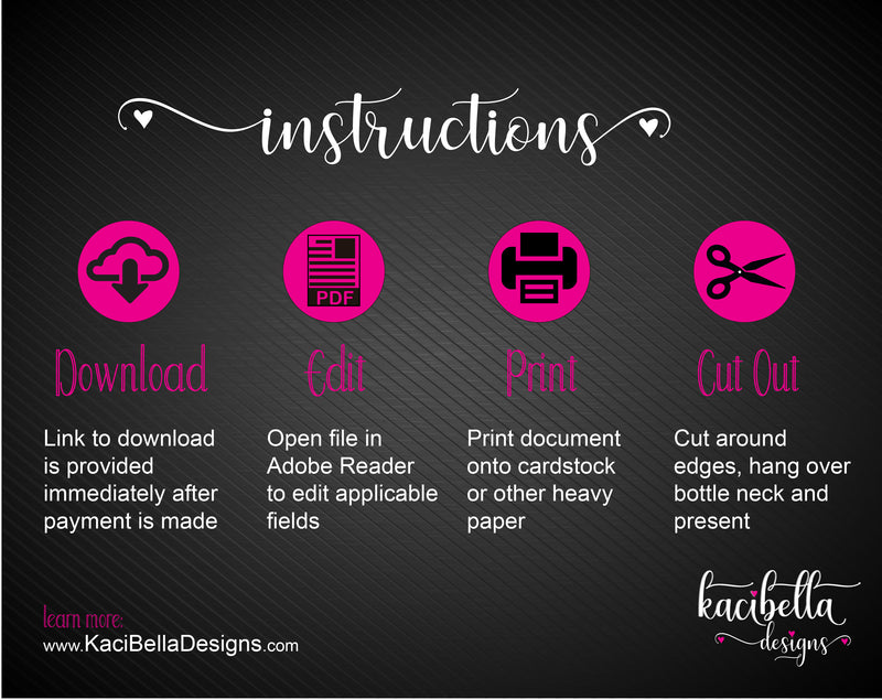 Printable Open In Case of Emergency Personalized Wine Gift Tags - Kaci Bella Designs