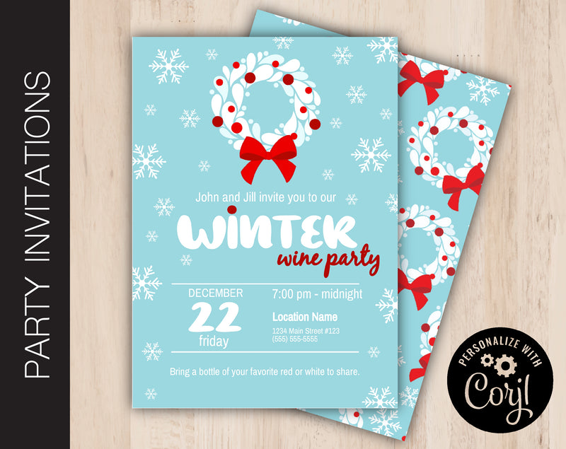 Editable Winter Wine Party Invitation - Kaci Bella Designs