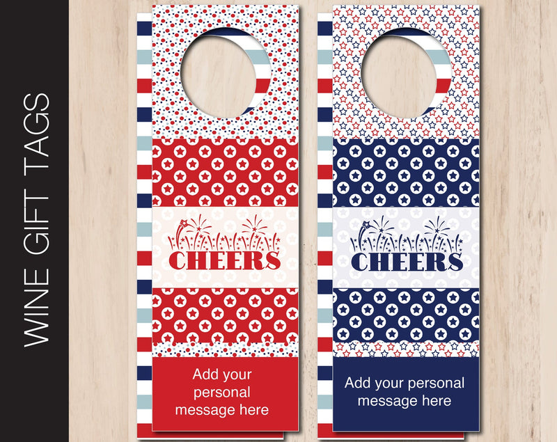 Printable Patriotic Colors Personalized Wine Gift Tags - Kaci Bella Designs