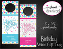 Printable Birthday Themed Personalized Wine Gift Tags - Kaci Bella Designs