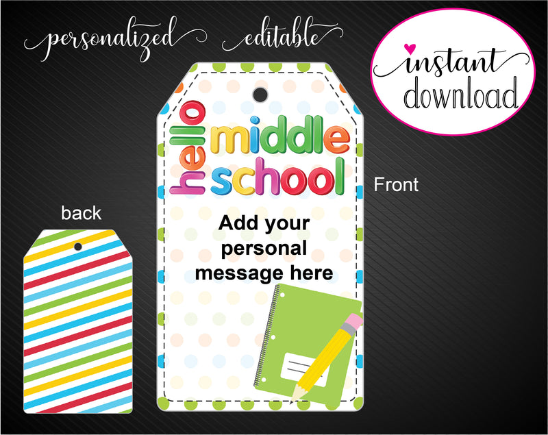 Printable Hello School Promotion Gift Tags - Kaci Bella Designs