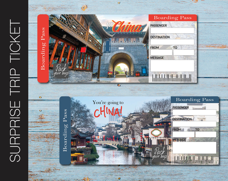 Printable China Surprise Trip Gift Boarding Pass - Kaci Bella Designs