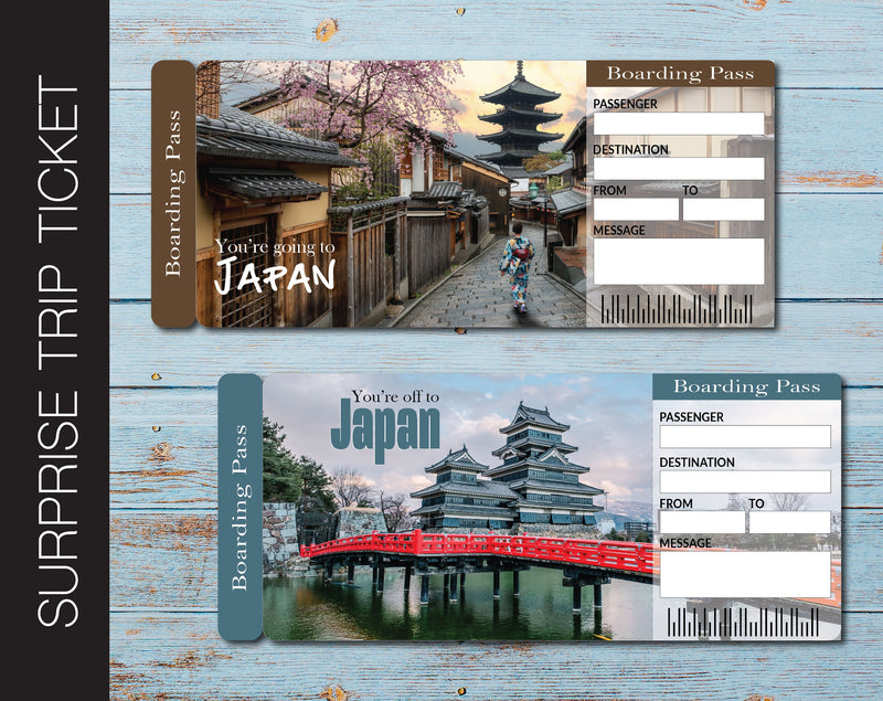 Printable Japan Surprise Trip Gift Ticket - Kaci Bella Designs