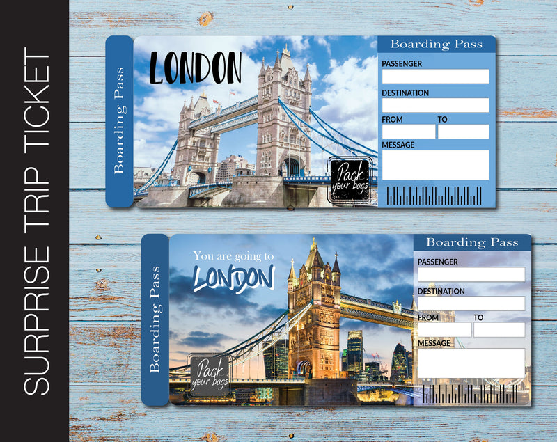 Printable London Surprise Trip Gift Ticket - Kaci Bella Designs