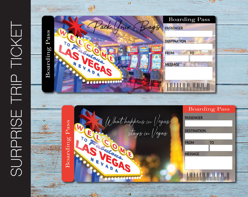 Printable Las Vegas Surprise Trip Gift Boarding Pass - Kaci Bella Designs