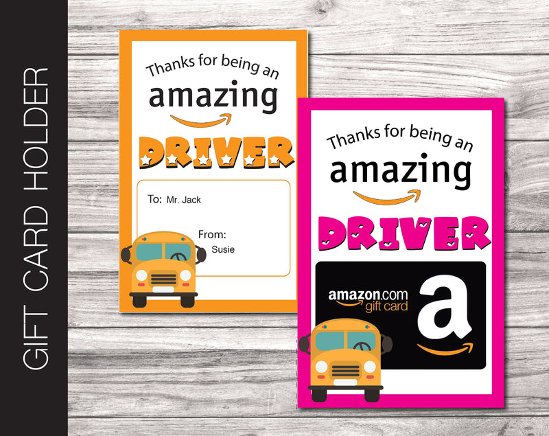 Printable Bus Driver Appreciation Amazon Gift Card Holder - Kaci Bella Designs