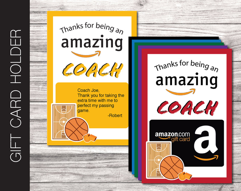 Printable Basketball Coach Appreciation Amazon Gift Card Holder - Kaci Bella Designs