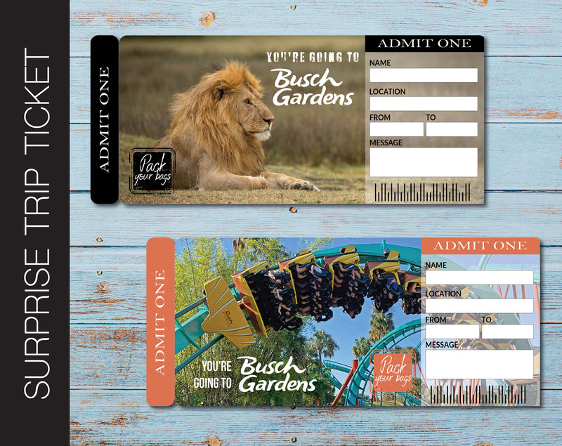 Printable Busch Gardens Surprise Trip Gift Ticket - Kaci Bella Designs