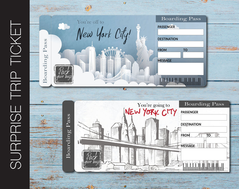 Printable New York Surprise Vacation Gift Ticket - Kaci Bella Designs