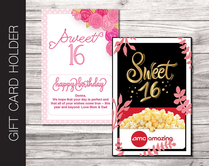 Printable Sweet 16 Birthday Gift Card Holder - Kaci Bella Designs