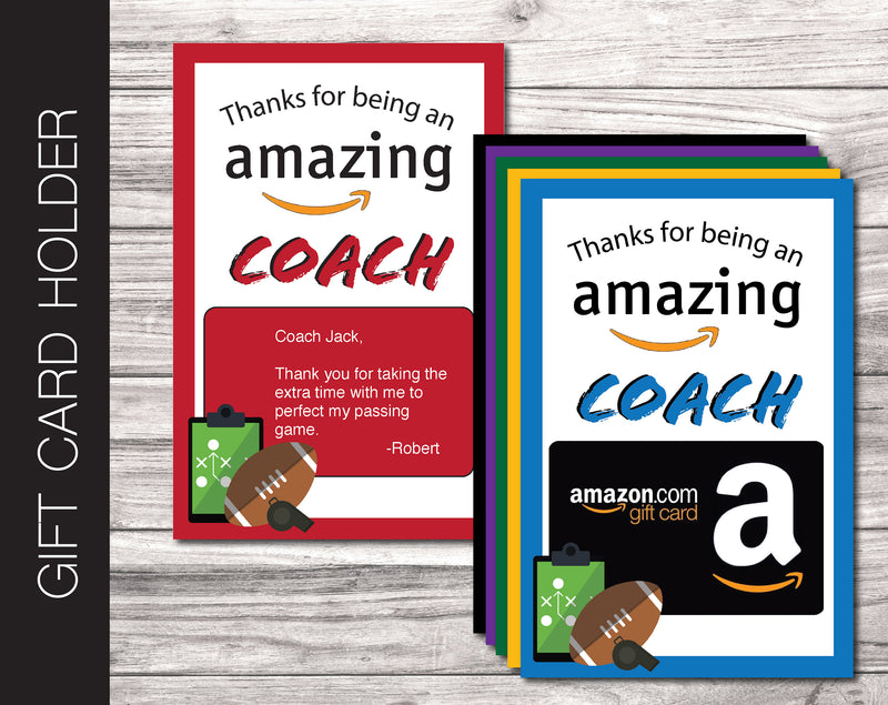 Printable Football Coach Amazon Appreciation Gift Card Holder - Kaci Bella Designs