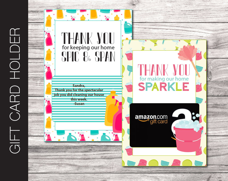 Printable House Cleaner Appreciation Gift Card Holder - Kaci Bella Designs