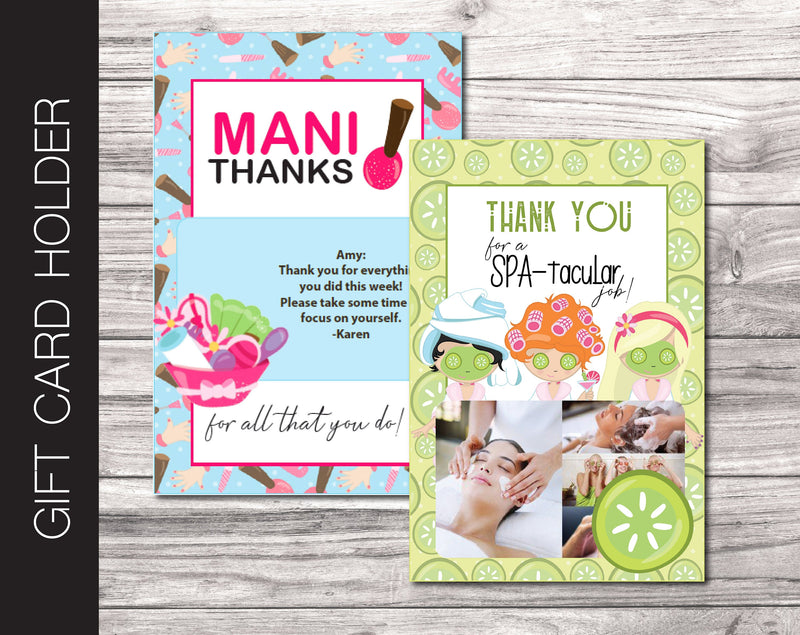 Printable Spa Appreciation Gift Card Holder - Kaci Bella Designs