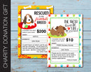 Printable Pet Rescue Charity Donation Gift Card - Kaci Bella Designs