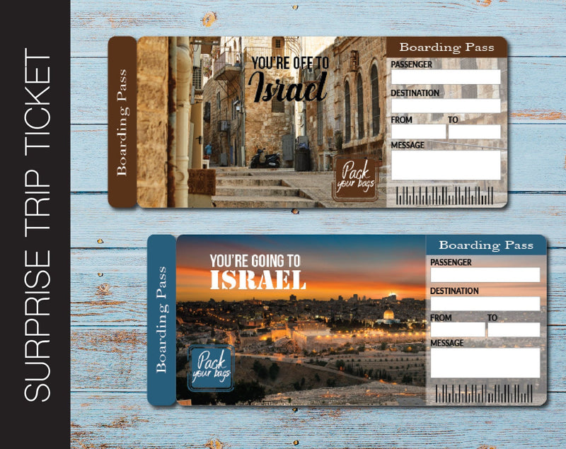 Printable Israel Surprise Trip Gift Ticket - Kaci Bella Designs