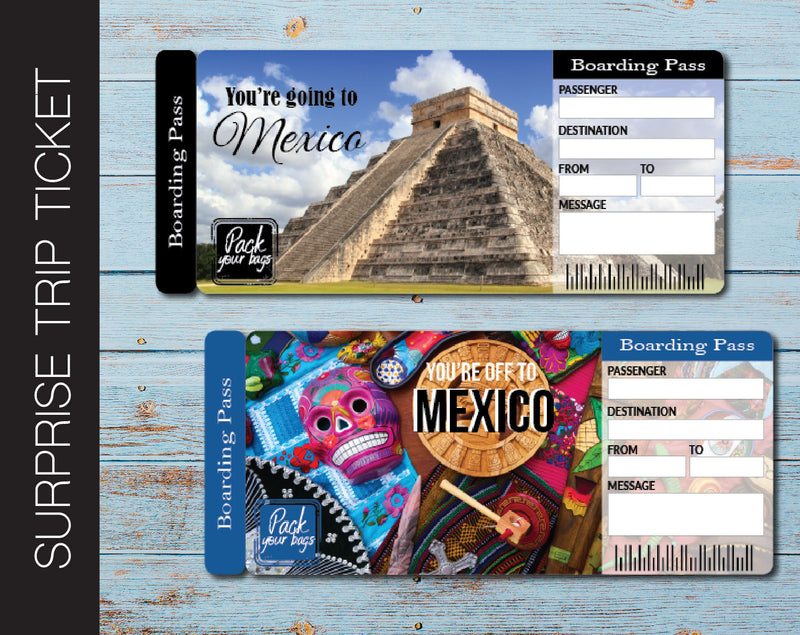 Printable Mexico Surprise Trip Gift Ticket - Kaci Bella Designs