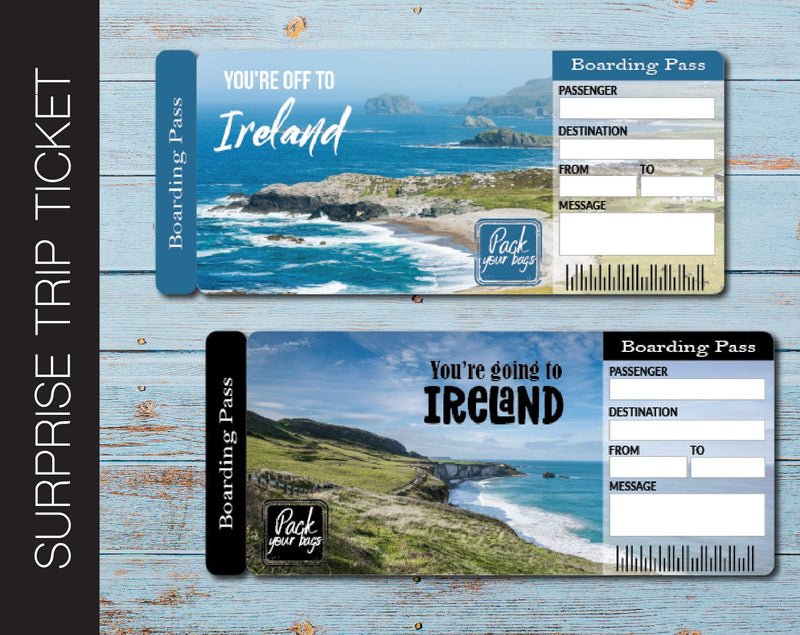 Printable Ireland Surprise Trip Gift Ticket - Kaci Bella Designs