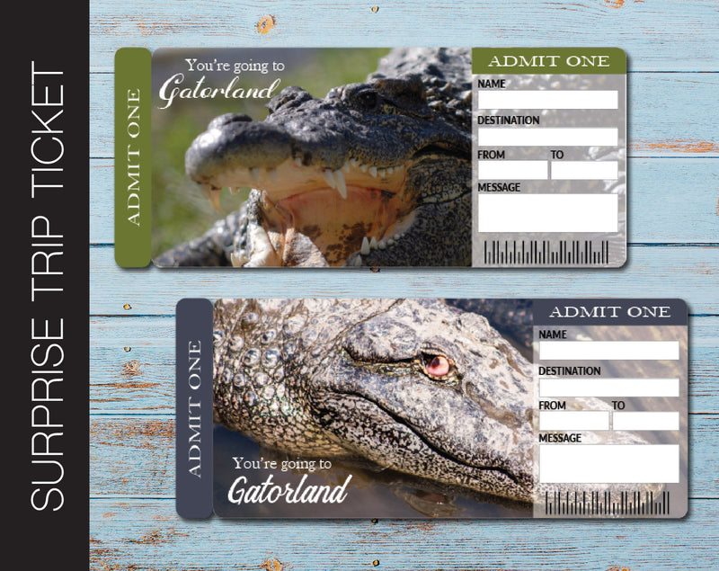 Printable Gatorland Surprise Trip Gift Ticket - Kaci Bella Designs