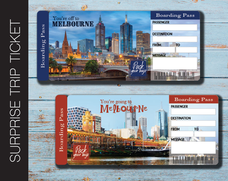 Printable Melbourne Surprise Trip Gift Ticket - Kaci Bella Designs