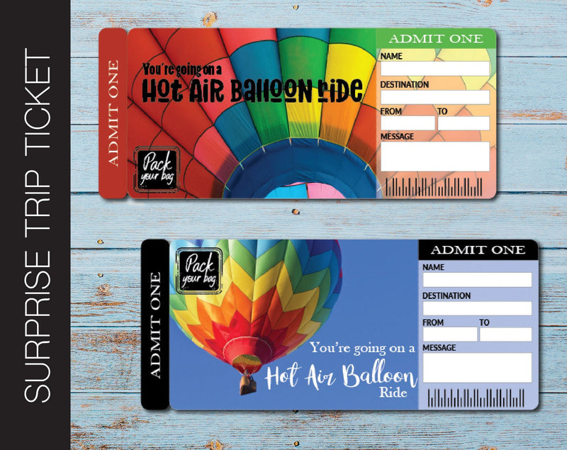 Printable Hot Air Balloon Surprise Trip Gift Boarding Pass - Kaci Bella Designs