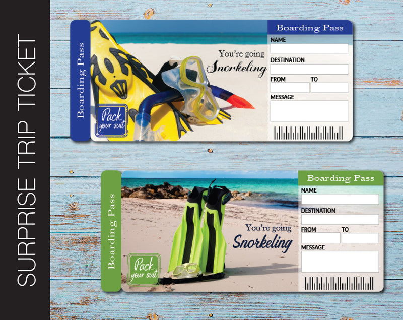 Printable Snorkeling Surprise Trip Gift Ticket - Kaci Bella Designs