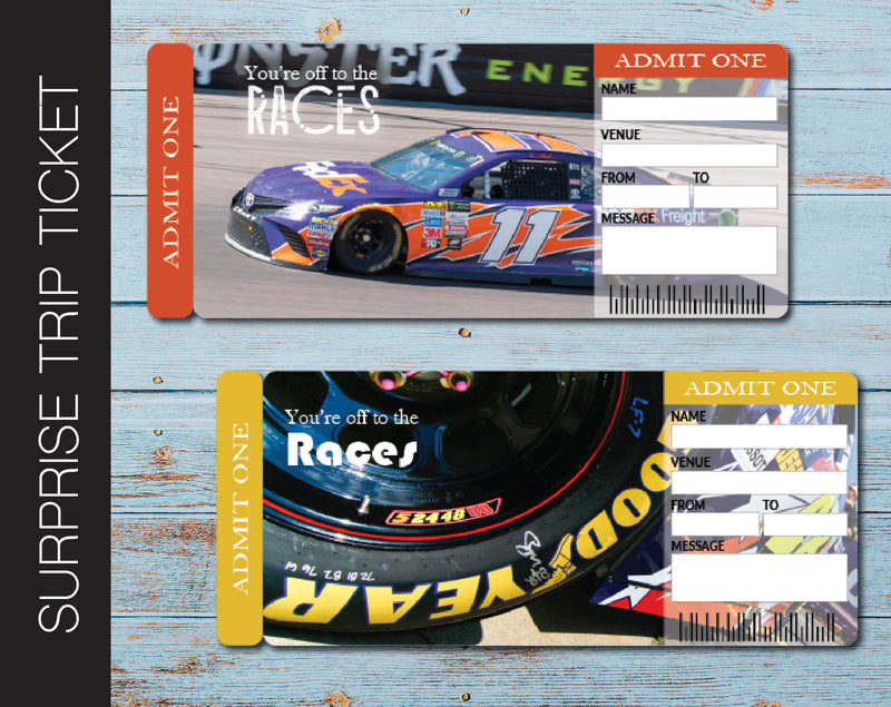 Printable Car Racing Surprise Trip Gift Boarding Pass - Kaci Bella Designs