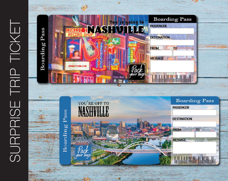 Printable Nashville Surprise Trip Gift Ticket - Kaci Bella Designs