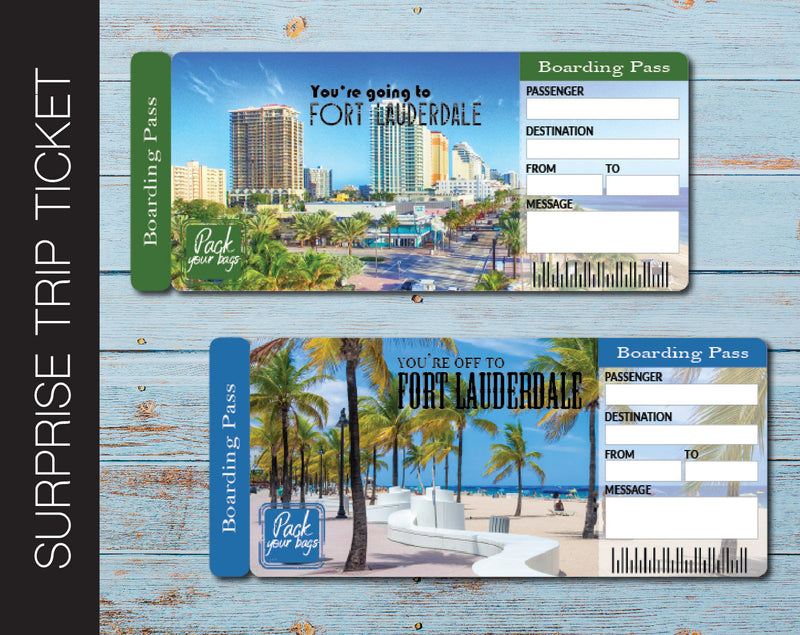 Printable Fort Lauderdale Surprise Trip Gift Ticket - Kaci Bella Designs