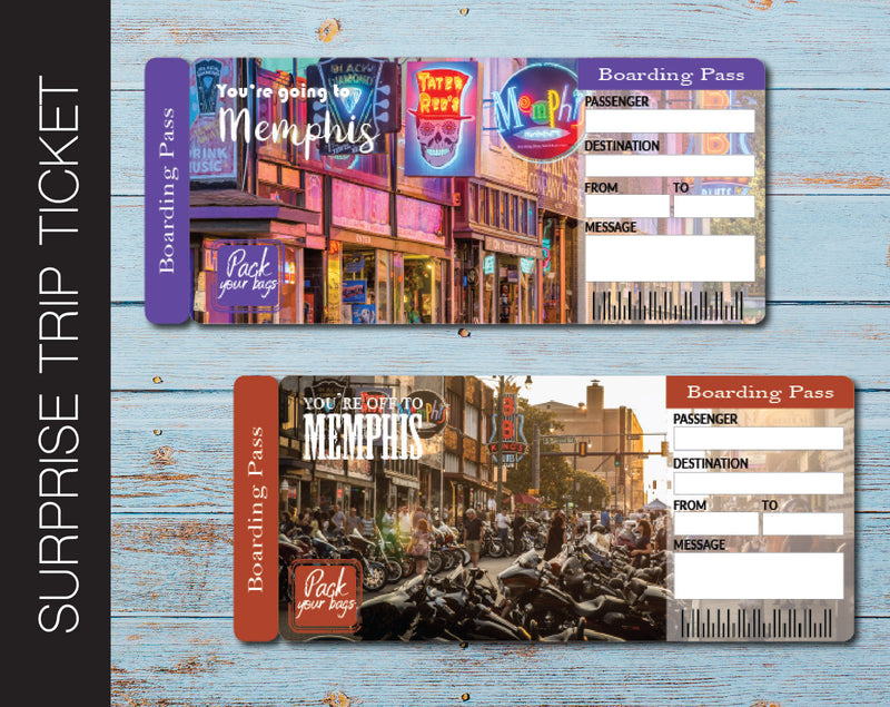 Printable Memphis Surprise Trip Gift Ticket - Kaci Bella Designs