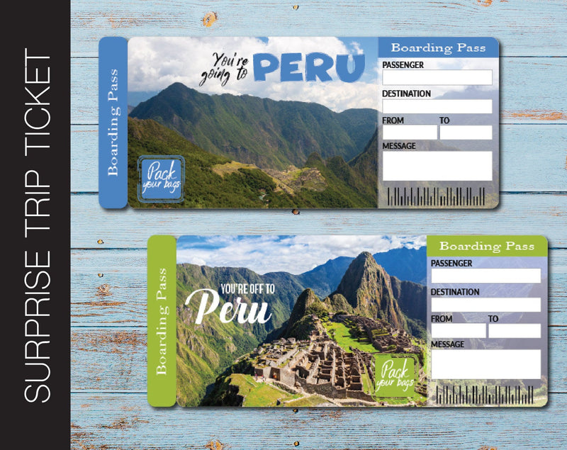 Printable Peru Surprise Trip Gift Boarding Pass - Kaci Bella Designs