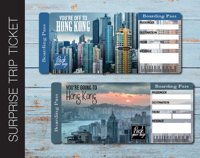 Printable Hong Kong Surprise Trip Gift Ticket - Kaci Bella Designs