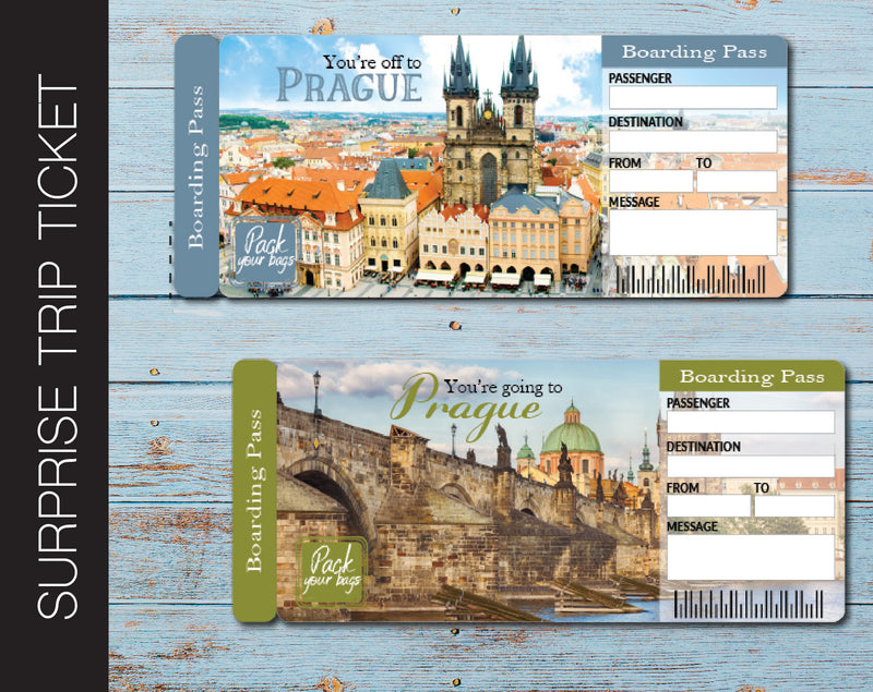Printable Prague Surprise Trip Gift Ticket - Kaci Bella Designs