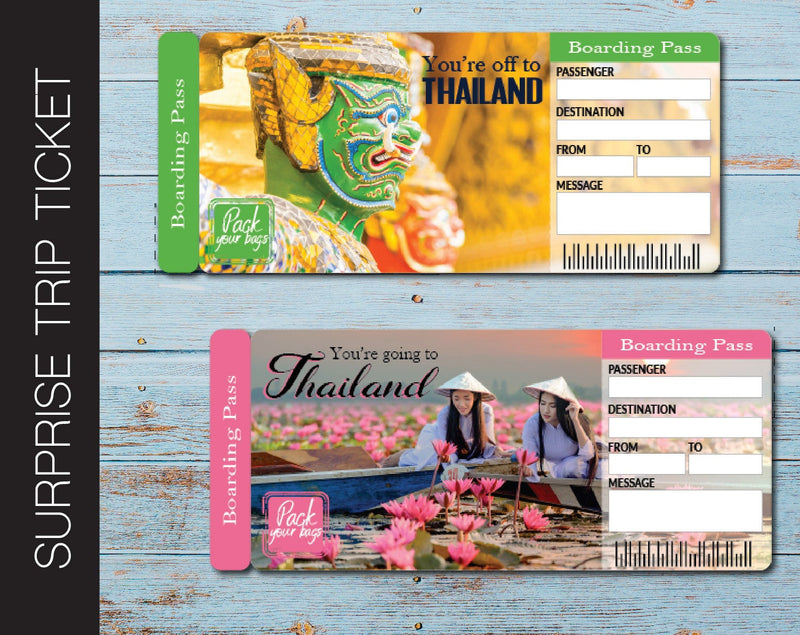 Printable Thailand Surprise Trip Gift Ticket - Kaci Bella Designs