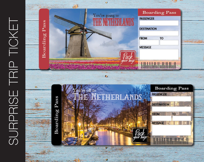 Printable Netherlands Surprise Trip Gift Ticket - Kaci Bella Designs
