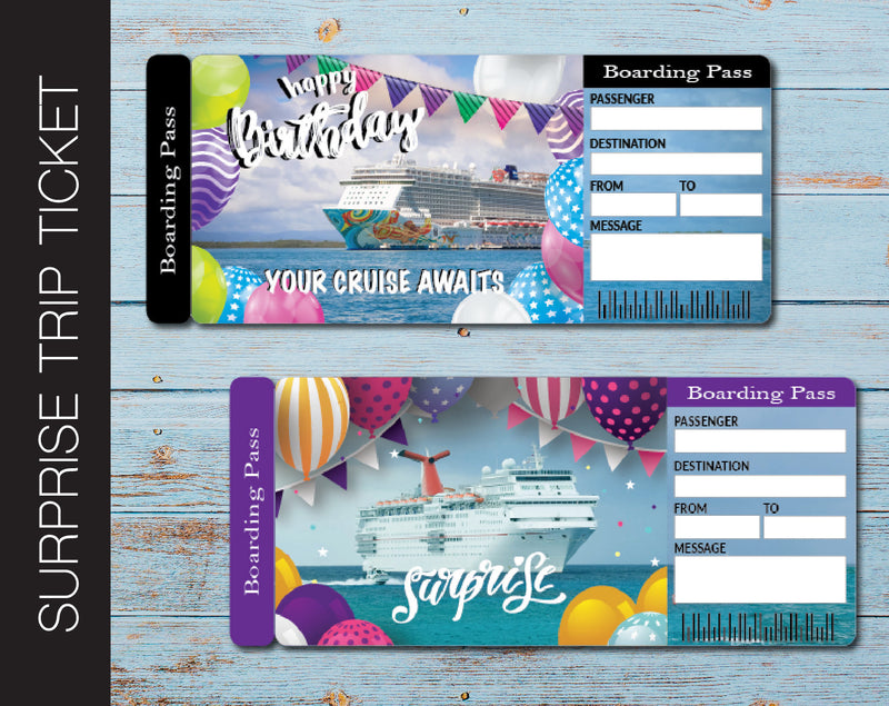 Printable Birthday Cruise Surprise Trip Gift Ticket - Kaci Bella Designs