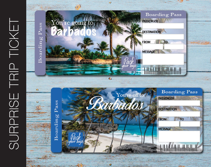 Printable Barbados Surprise Trip Gift Ticket - Kaci Bella Designs